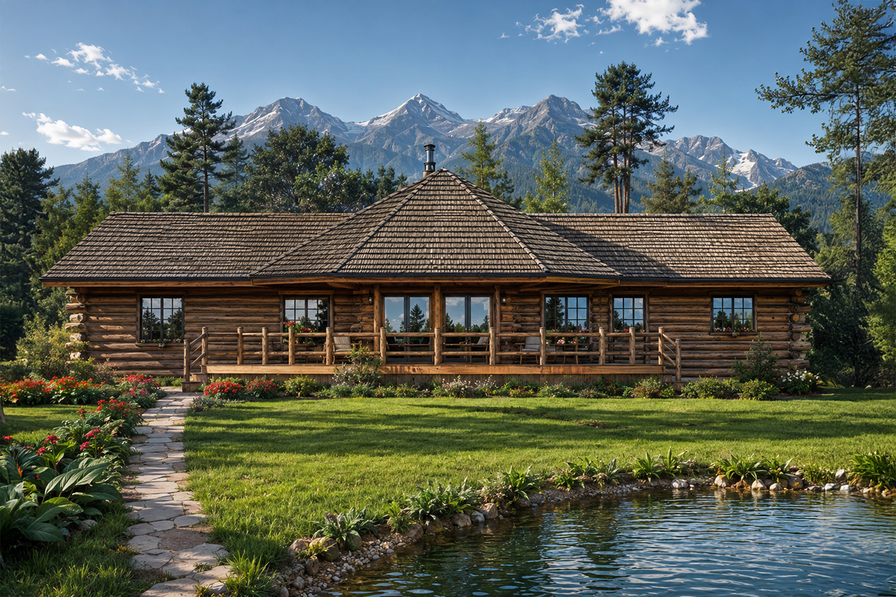 Associated Designs | Ridgeline Lodge-Style House Plan Embraces Modern Log Living