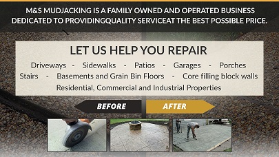 Concrete Repair Service in Cordova IL Offers New 2 Year Service Guarantee: M&S Mudjacking