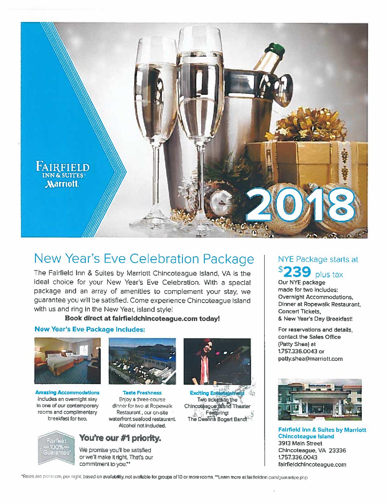 Fairfield Inn & Suites Chincoteague Island Offers Exclusive Hotel/Dinner/Concert NY Eve Package