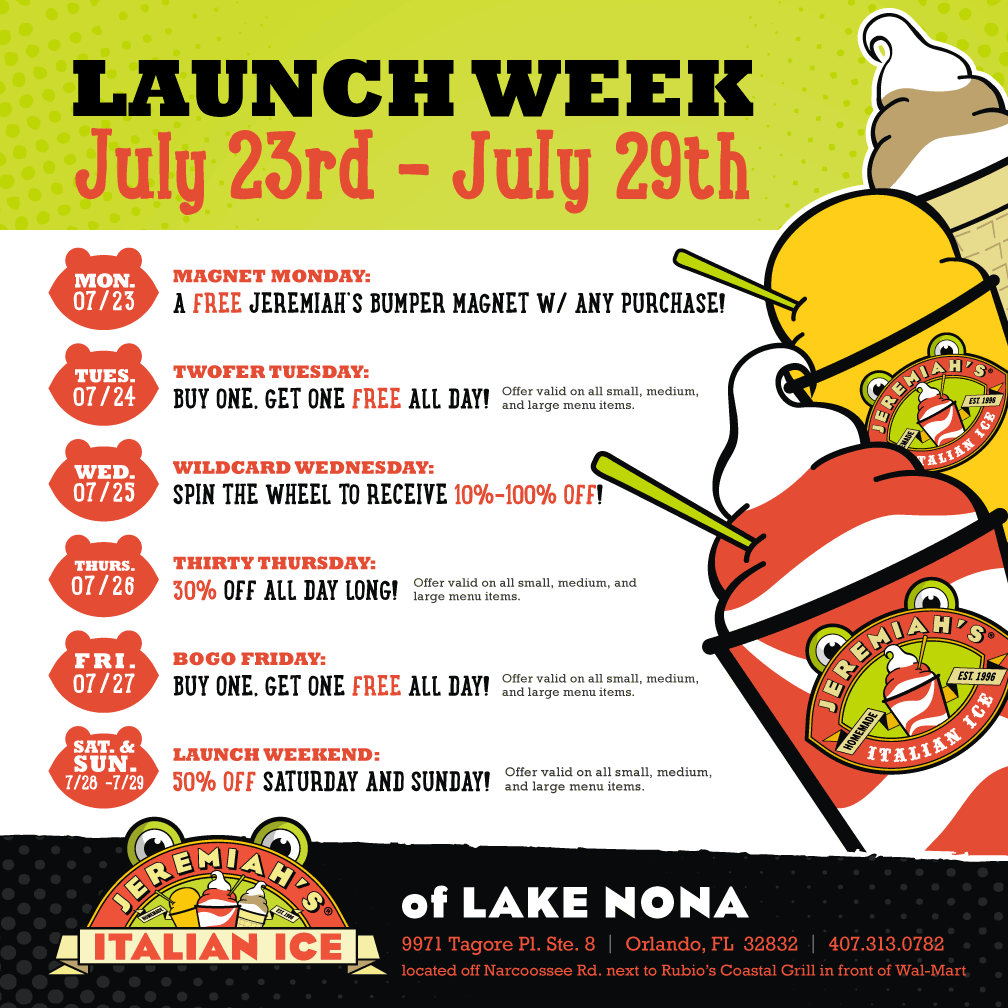 Celebrate the Opening of Jeremiah’s Italian Ice of Lake Nona During Their Official Launch Week