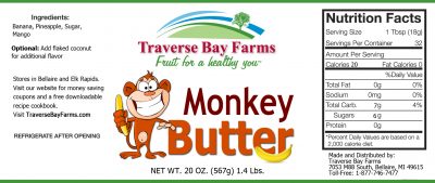 Monkey Butter from Nationally award-winning food company. Traverse Bay Farms, announces the addition of Monkey Butter