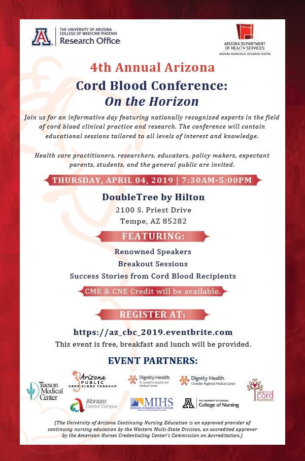 Announcing the 4th Annual Arizona Cord Blood Conference: “On the Horizon” - Medical Conference