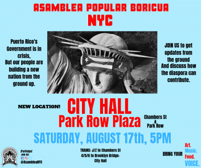 New York City-Based Puerto Rican Organizers Will Hold the First Boricua Popular Assembly at City Hall Park Row Plaza