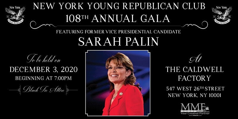 The New York Young Republican Club Announces Gov. Sarah Palin as 2020 Gala Headliner