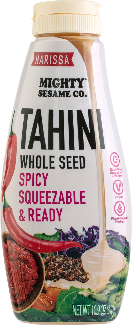 New! Mighty Sesame HARISSA Tahini Adds Bold Flavor &amp; a Bit of Heat To this Favorite Condiment; Convenient Squeeze &amp; Serve Bottle
