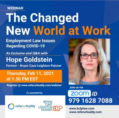 ReferUrBuddy.com in association with Bryan Cave Leighton Paisner to conduct Webinar on Employment Law Issues Regarding COVID-19