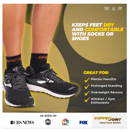 CopperJoint Plantar Fasciitis Socks Infused With Copper Helps Relieve Foot Sprain