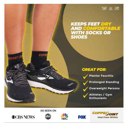 CopperJoint Plantar Fasciitis Socks Infused With Copper Helps Relieve Foot Sprain
