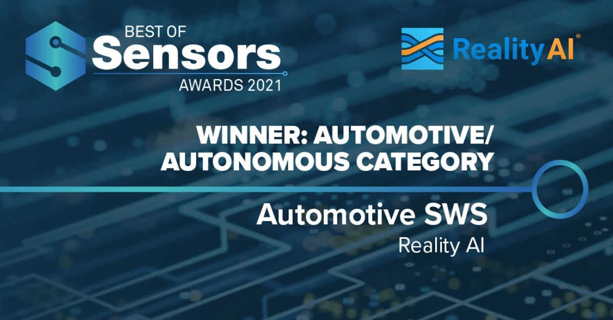 Reality AI Wins the Best of Sensors Awards 2021 for Automotive/Autonomous Technologies