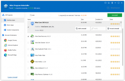 Wise Program Uninstaller 3.0 – Left-right layout & Support uninstalling browser extensions