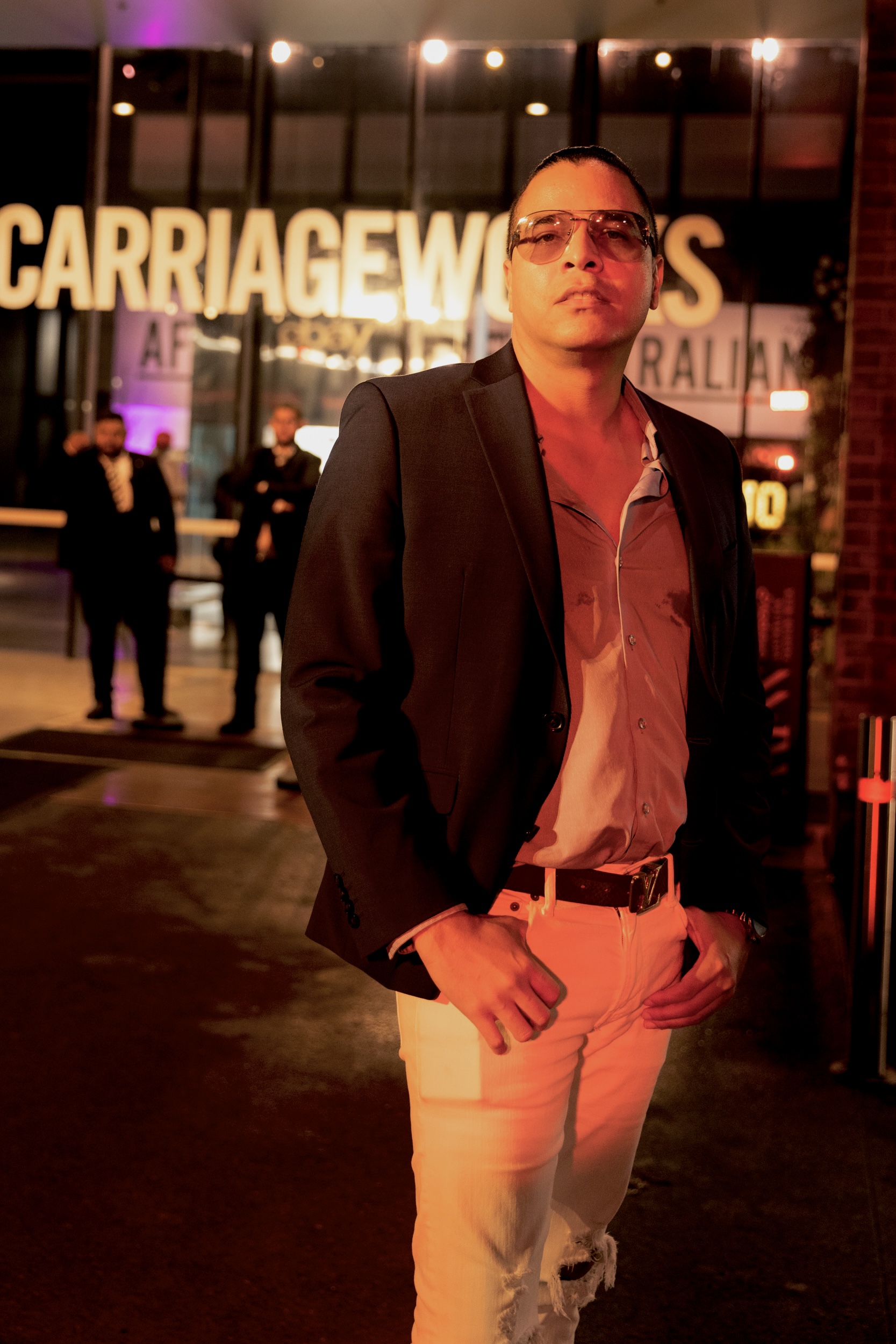 TV Personality Cesar Arevalo arrives at the Australian Fashion Week Show at Carriageworks in Sydney
