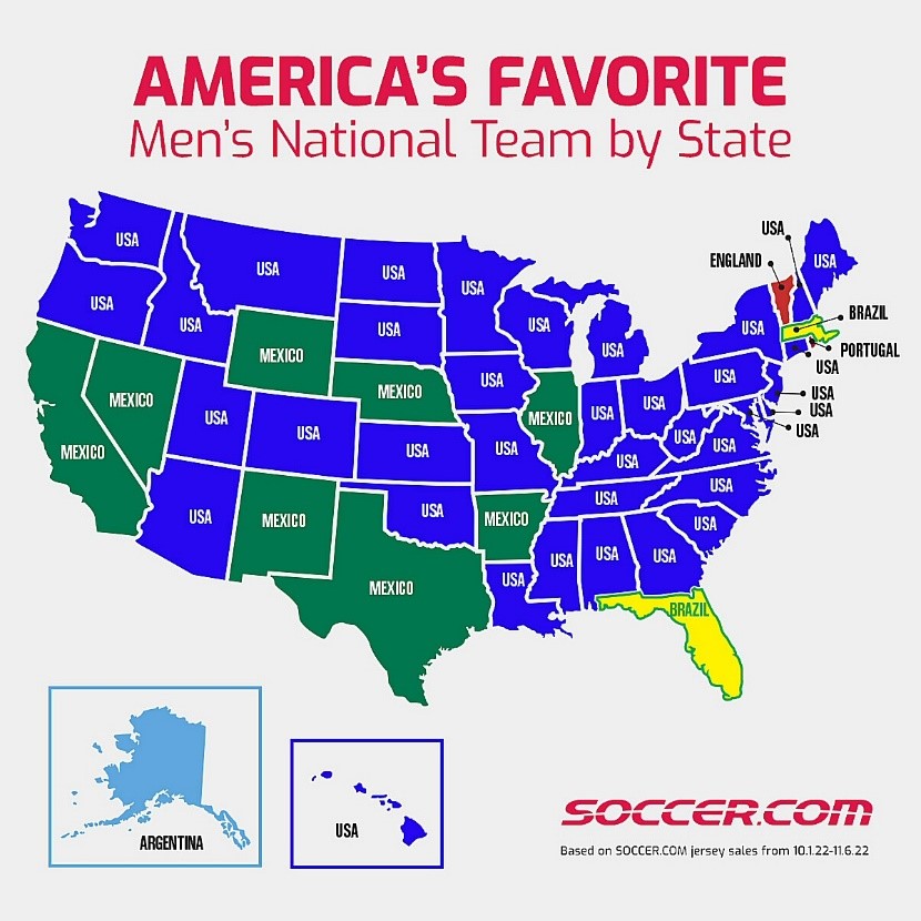 Soccer.Com Releases U.S. Map That Reveals the Best Selling World Cup Soccer Team Jerseys by State