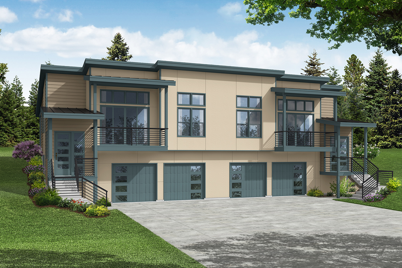 Associated Designs - Ashbourne is a Modern Duplex Design for a Hillside Lot