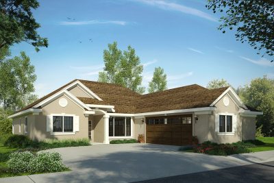 Associated Designs – Enchanting Mediterranean Retreat: The Yaquina – Rustic Charm and Open-Concept Living on a Corner Lot