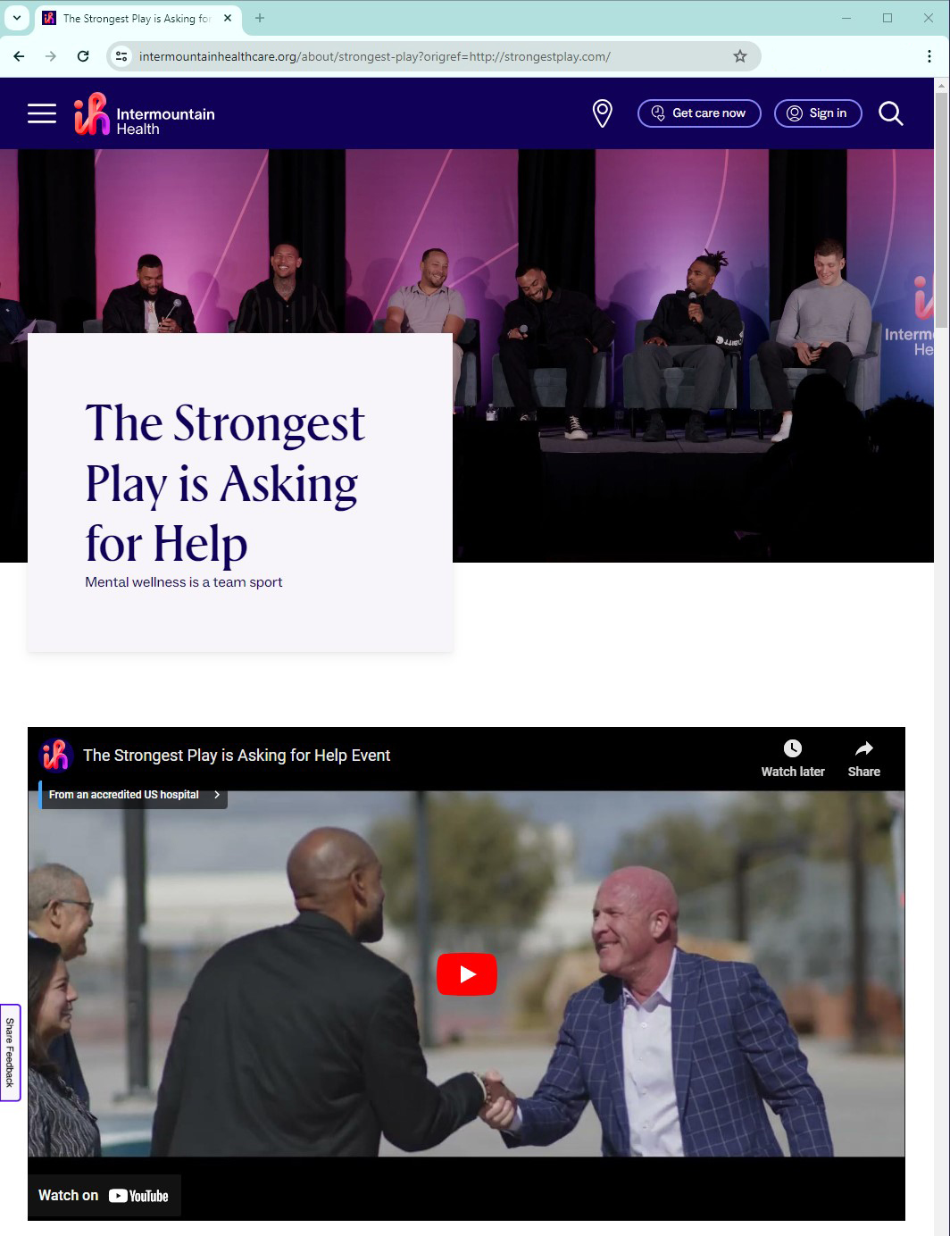 “The Strongest Play is Asking for Help” — NFL and Intermountain Health Mental Health Initiative