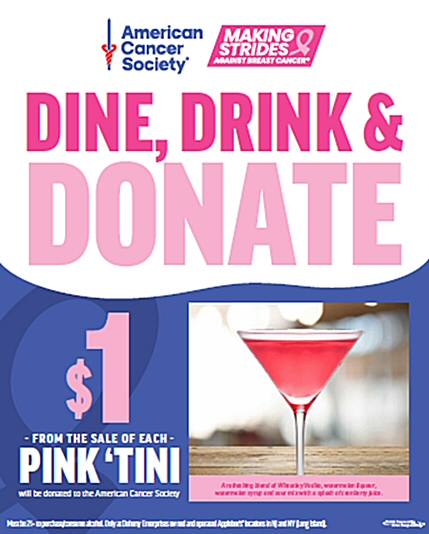Doherty Enterprises-owned Applebee’s® Restaurants Partner with the American Cancer Society to Fight Breast Cancer This Fall