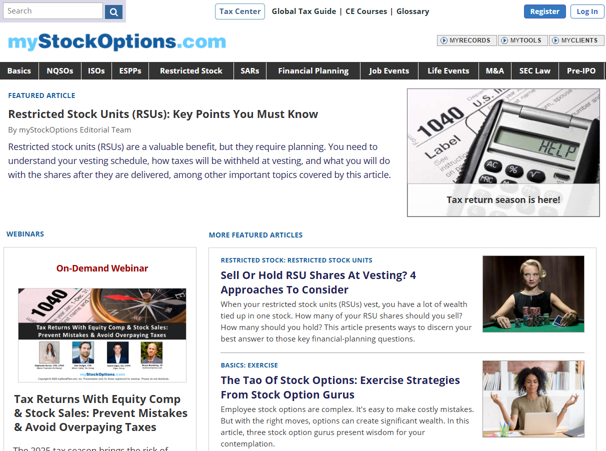 Tax Season 2025: myStockOptions.com Updated Resources And Special Webinar Offer Crucial Guidance On Tax Returns Involving Equity Comp