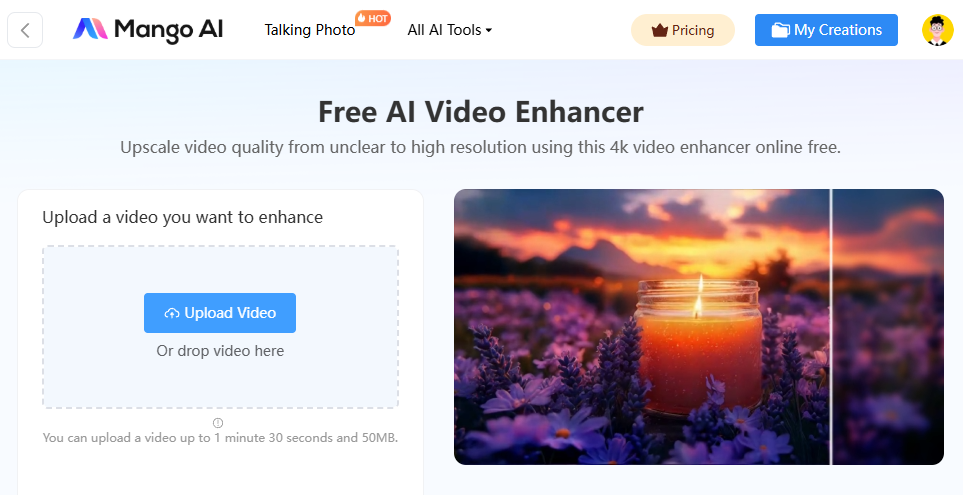 Mango AI's AI Video Enhancer Improves Video Quality with 4K Upscaling