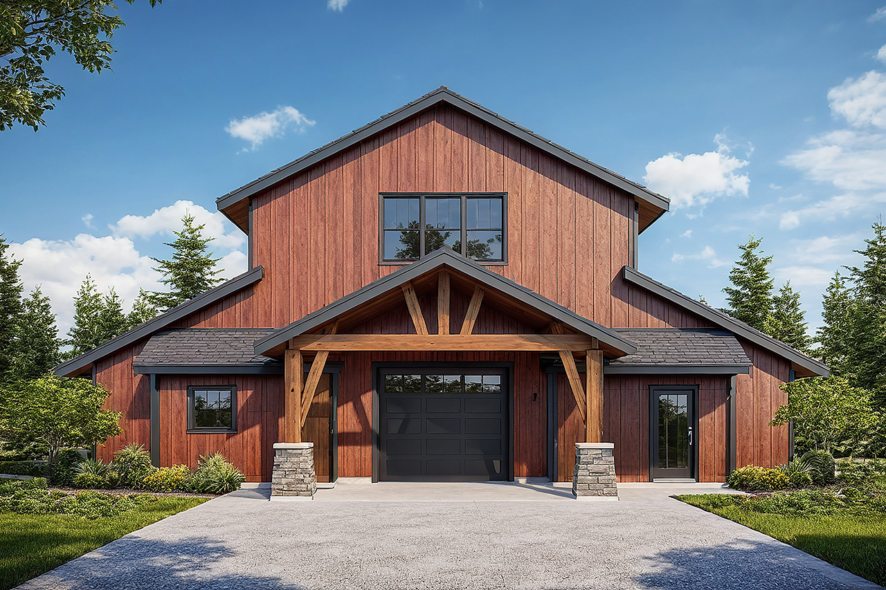Associated Designs | Rustic Garagedominium Blends Farmhouse Charm with Modern Functionality