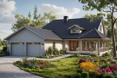 Associated Designs | Charming Country-Style Home with Vaulted Ceilings and Expansive Covered Deck
