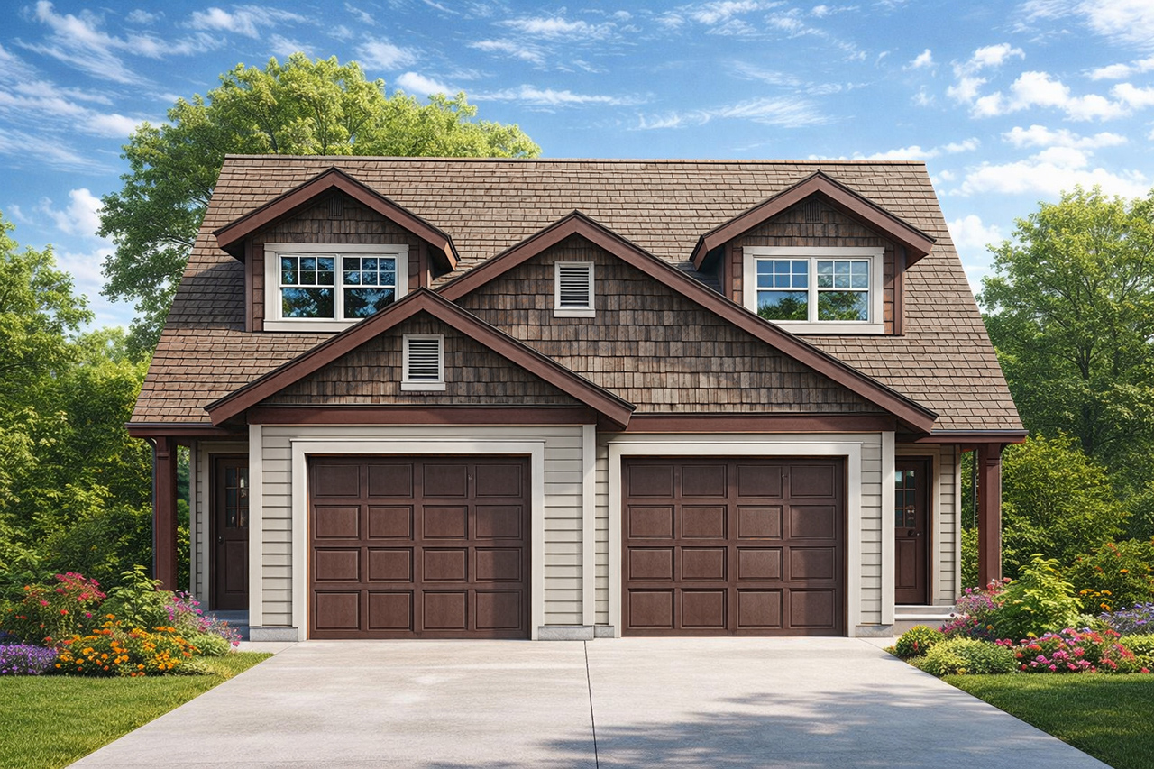 Associated Designs | Braydon Duplex Plan: Narrow Lot Craftsman Multi-Family Design with 3 Bedrooms Per Unit